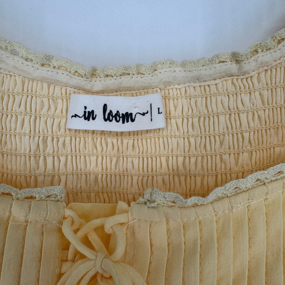 Loom Butter Yellow Lace Up Corset Maxi Dress L Cottagecore Prairie Boho Romantic - Picture 4 of 13